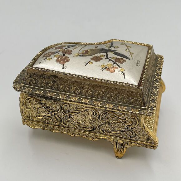 Vintage SANKYO Art Of Chokin Grand Piano Music Box WORKS 1940 - 1960 Japan Bird - Picture 8 of 13